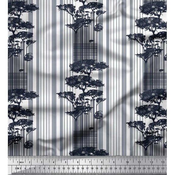 Soimoi Rayon Fabric Stripe & Tree Shirting Decor Fabric Printed Yard 42 Inch Wide