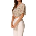 thumbnail image 4 of INSPIRAR CHIC Blusas Cortas de Manga Corta con Cuello en V de Verano con Estampado Floral XS Amarillo Claro, 4 of 6