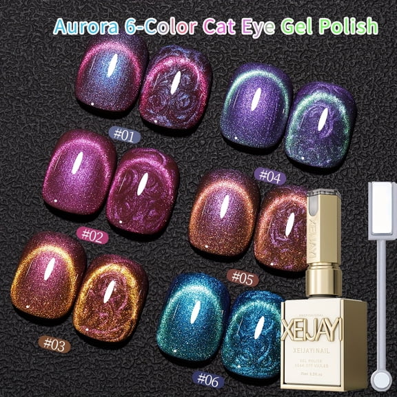 XEIJAYI 15ml 6Colors Set Magnetic Cat Eye Gel Polish  - Reflective Shimmer Nail Art With Alcohol-Free/LED Soak-Off Gel For Salon & DIY, Japanese-Korean Style Nail Designs, Nail Care, DIY Nail Design,