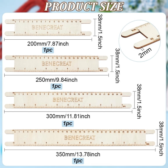1set 4 pcs Wooden Macrame Cord Measuring Tool Macrame Wall Hanging Tool Cord Measure Rulers for Crafts Handmade Works Handicraft Enthusiasts 6/8/10/12 Inch
