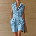thumbnail image 4 of Yteetum Women's Summer Button Down Jumpsuits Rompers Oversized Turndown Collared Short Jumpsuit Women Casual Solid Stand Collared Loose Lightweight Comfy Overalls, 4 of 9