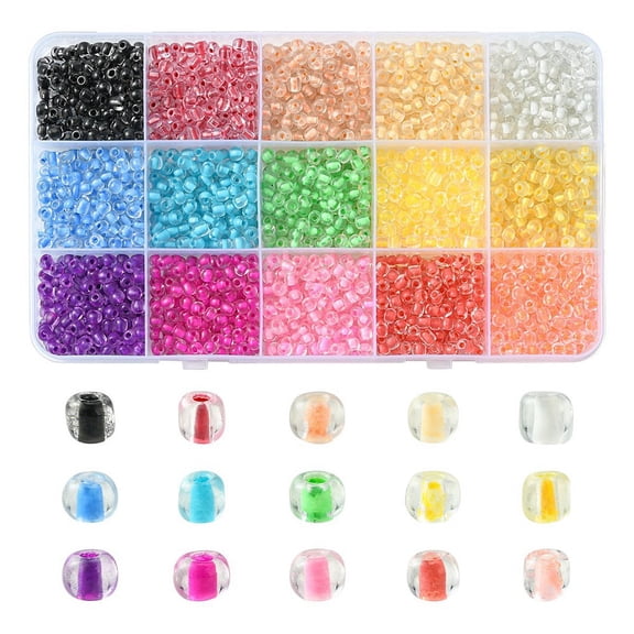 195G 15 Colors 6/0 Transparent Glass Seed Beads Inside Colours Round Hole Round Mixed Color 3.5~4x3mm Hole: 2mm 13g/color