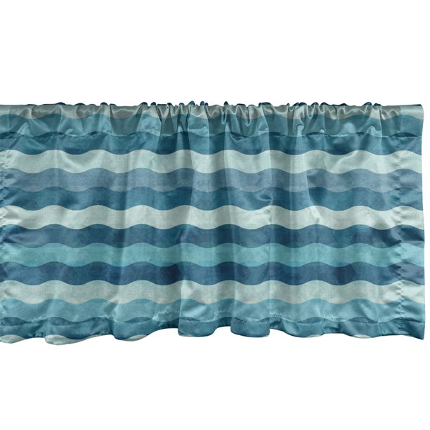 Abstract Window Valance Pack of 2, Ocean Themed Wave Design Marine Art
