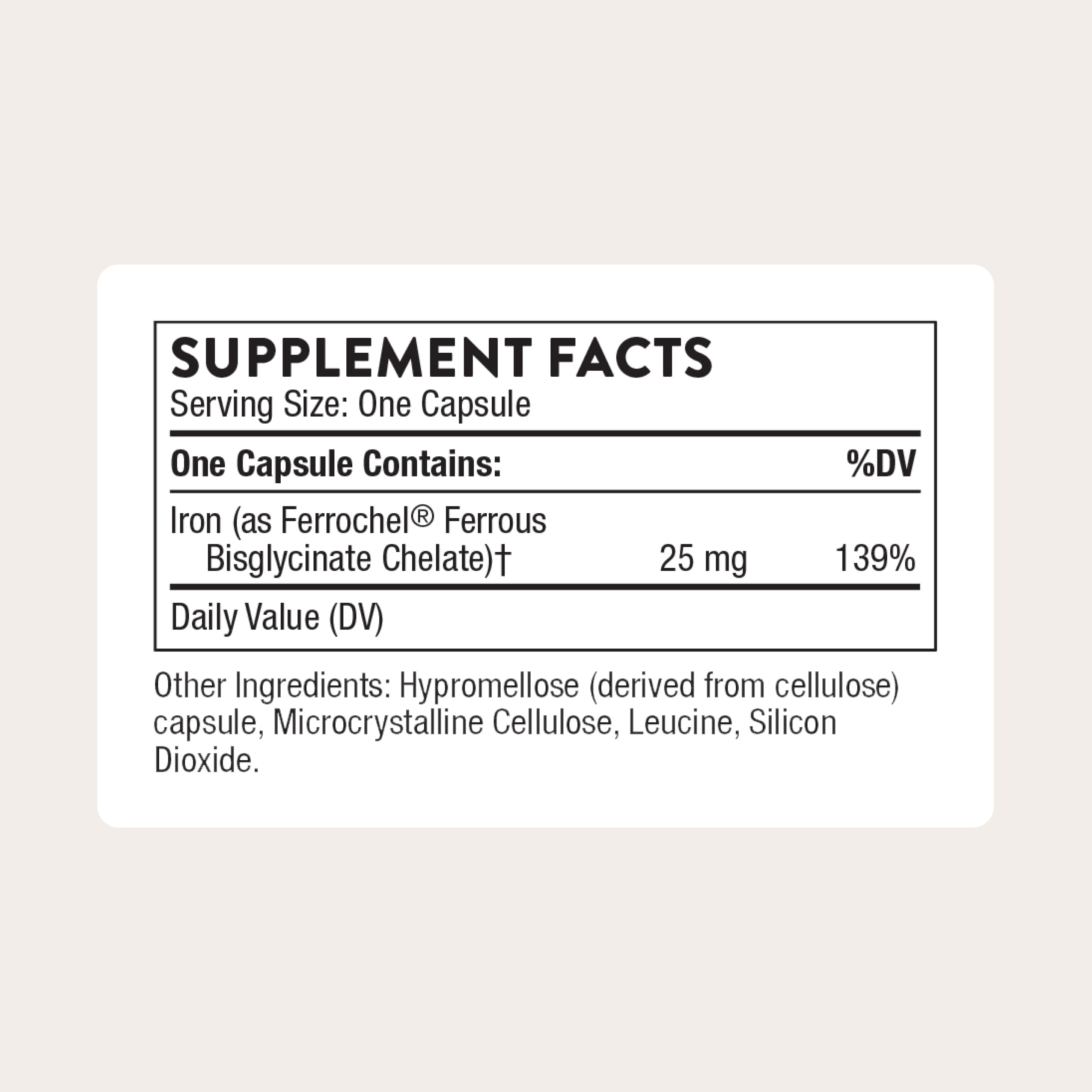 THORNE - Iron Bisglycinate - 25 mg Iron Supplement for Enhanced Absorption Without Gastrointestinal Side Effects* - NSF Certified for Sport - Gluten-Free - 60 Capsules