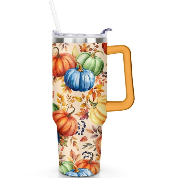 40 oz Stainless Steel Fall Tumbler Vacuum Insulated Travel Mug with Handle Flip Straw Lid Leak Proof Cup Gift for Men Women Him Her Travel Tumbler Must Have