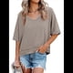 thumbnail image 3 of Camisetas de Verano con Cuello en V para Mujer, Blusas Casuales de Corta, Holgadas y Básicas. Caqui XXL, 3 of 9