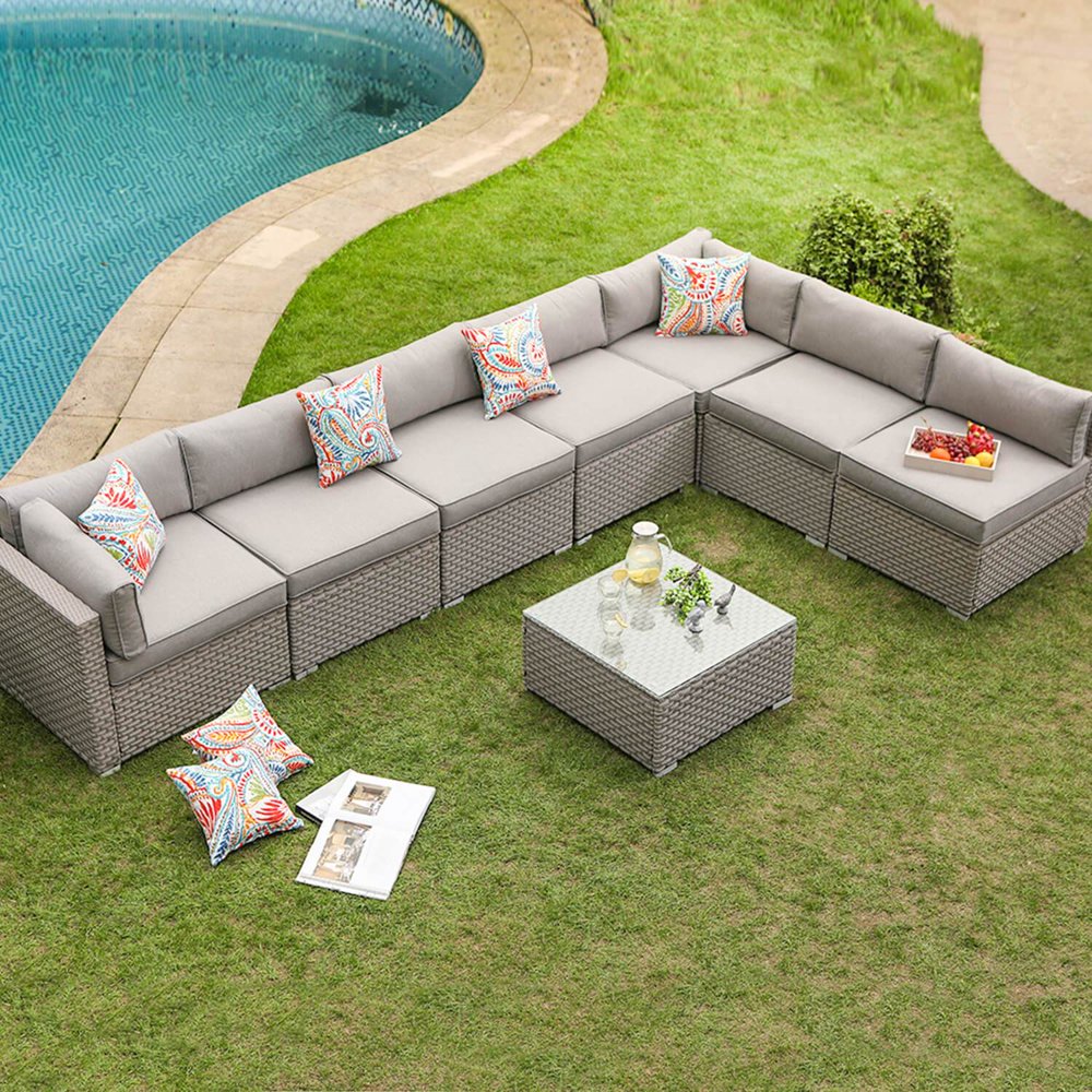 COSIEST 8Piece Gray Wicker Outdoor Furniture Set w/ cushions Walmart