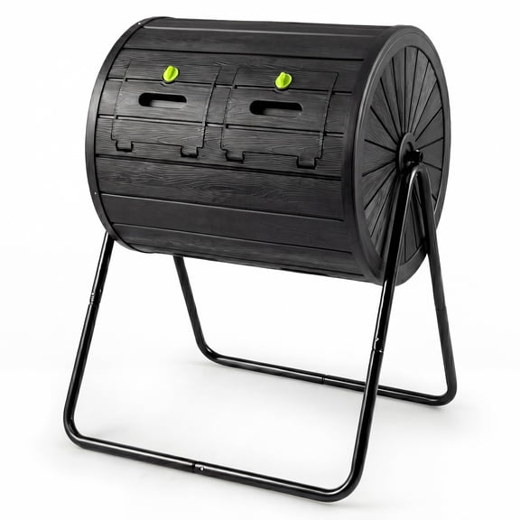 ELLEGNT 37.5 Gallon Dual Chamber Tumbling Composter, 2 Lockable Doors Easy-Access Compost Bin, Rotating Garden Composter with Sturdy Stand