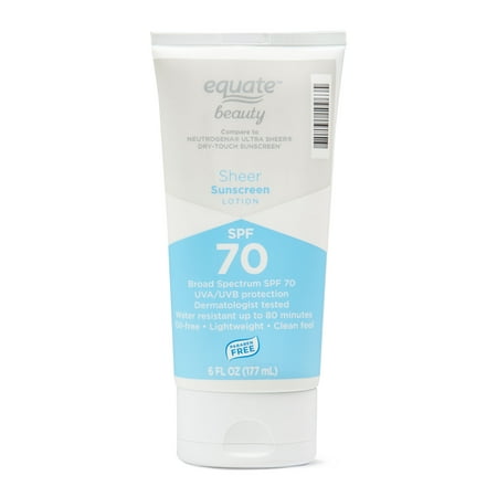Equate Beauty Sheer Broad Spectrum Sunscreen Lotion, SPF 70, 6 fl oz