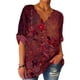 thumbnail image 2 of Blusa de Mujer Cuello en V Manga Larga Jersey Estampado Floral Camisa cómoda para Mujer para Viajes Oficina Rojo XXL, 2 of 5
