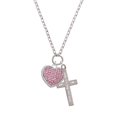 thumbnail image 2 of Delight Jewelry Silvertone Large Rounded Light Pink Oktant Crystal Heart I Set You Apart Engraved Cross Zoey Necklace, 28", 2 of 4