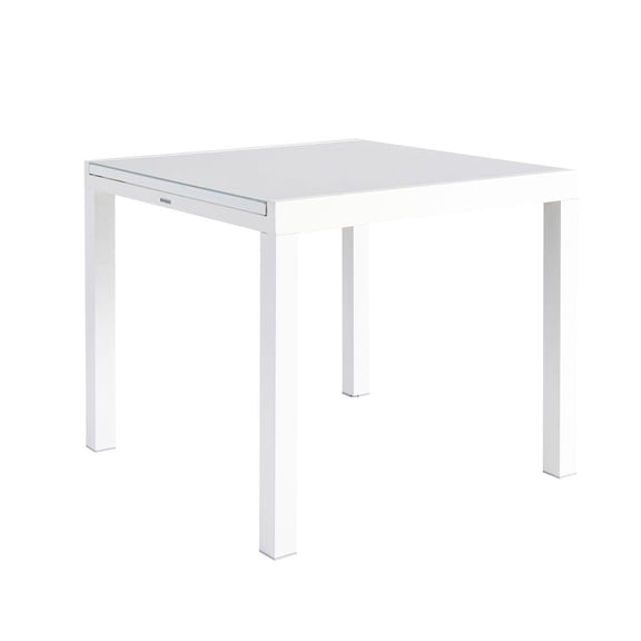 Mesa de Comedor de Aluminio Extensible Apta para Exterior Duradera de Aluminio y Cristal, Modelo Lyra II