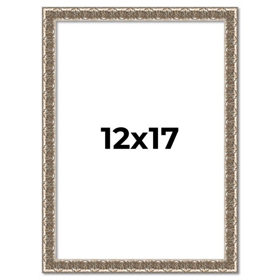 12x17 Frame Silver Versailles Ornate Solid Wood Picture Frame | 1 Inch Moulding Width | Interior