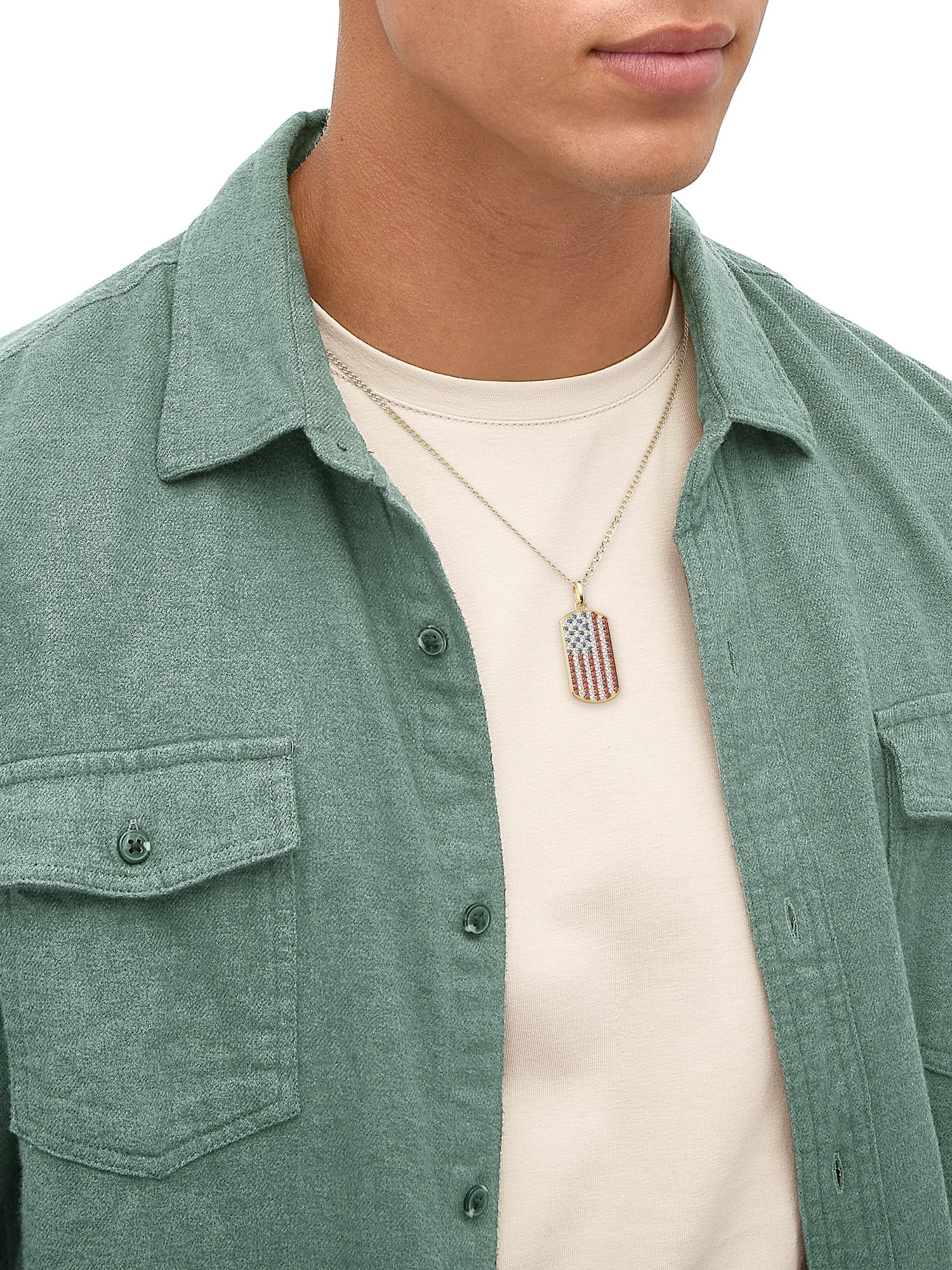 Brilliance Fine Jewelry Mens Cubic Zirconia Dog Tag Pendant in 14KT Gold Plated Sterling Silver,22"