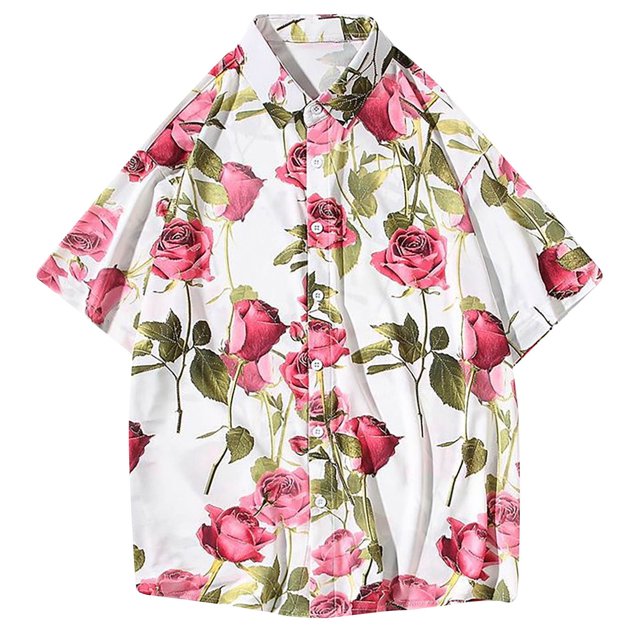 Camisa hawaiana de manga corta con cuello levantado para la playa para hombre, camisas informales con botones estampadas de verano Fridja po5060