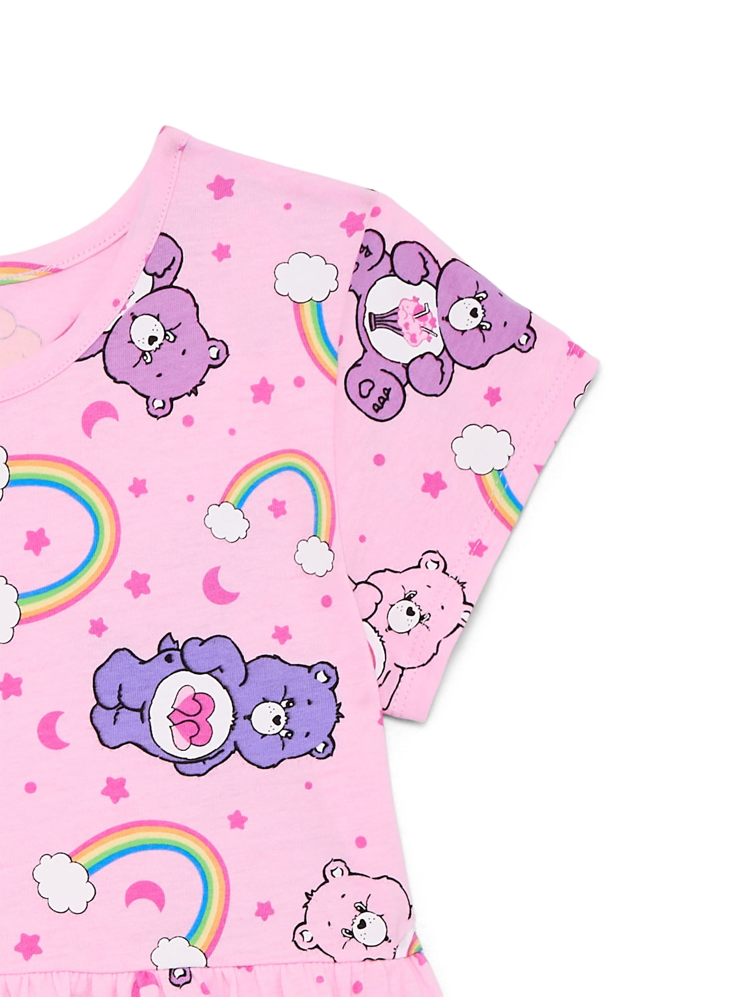 Care Bears Girls Allover Print Dress with Short Sleeves, Sizes 4-12