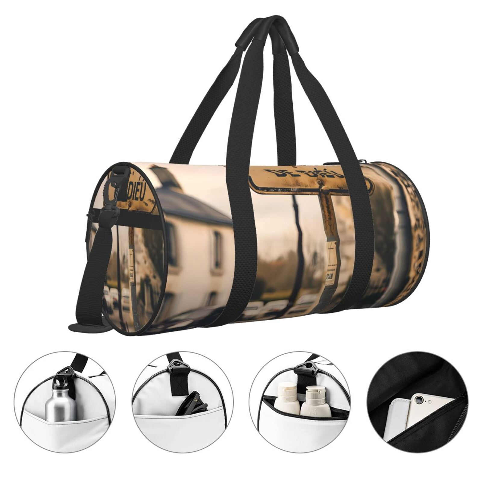 Vsdgher Rustic French Signpost 45L Foldable Duffel Bag, Sports Gym Bag,Overnight Bag, Portable Weekender Bag for Airplanes