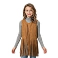 thumbnail image 3 of GiLiling Girl's Faux Suede Tassel Vest Tops Sleeveless Kids Vests Western Retro Boho Waistcoat Cowgirl Jacket Cardigan (Gold, 11-12 Years), 3 of 7