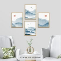 PixonSign Frameless Wall Art Pastel Blue Mountain Landscapes Prints, Set of 4 Sunrise Bird Sky Wall Decor Arts, Nature Wall Décor, Adhesive Canvas Poster, Modern Home Artwork - 8"x10"
