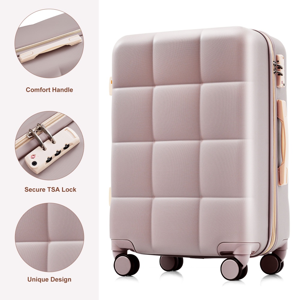 DECMAY 3-Piece ABS Luggage Set with Spinner Wheels and Cup Holder, Airline Carry-On Approved
