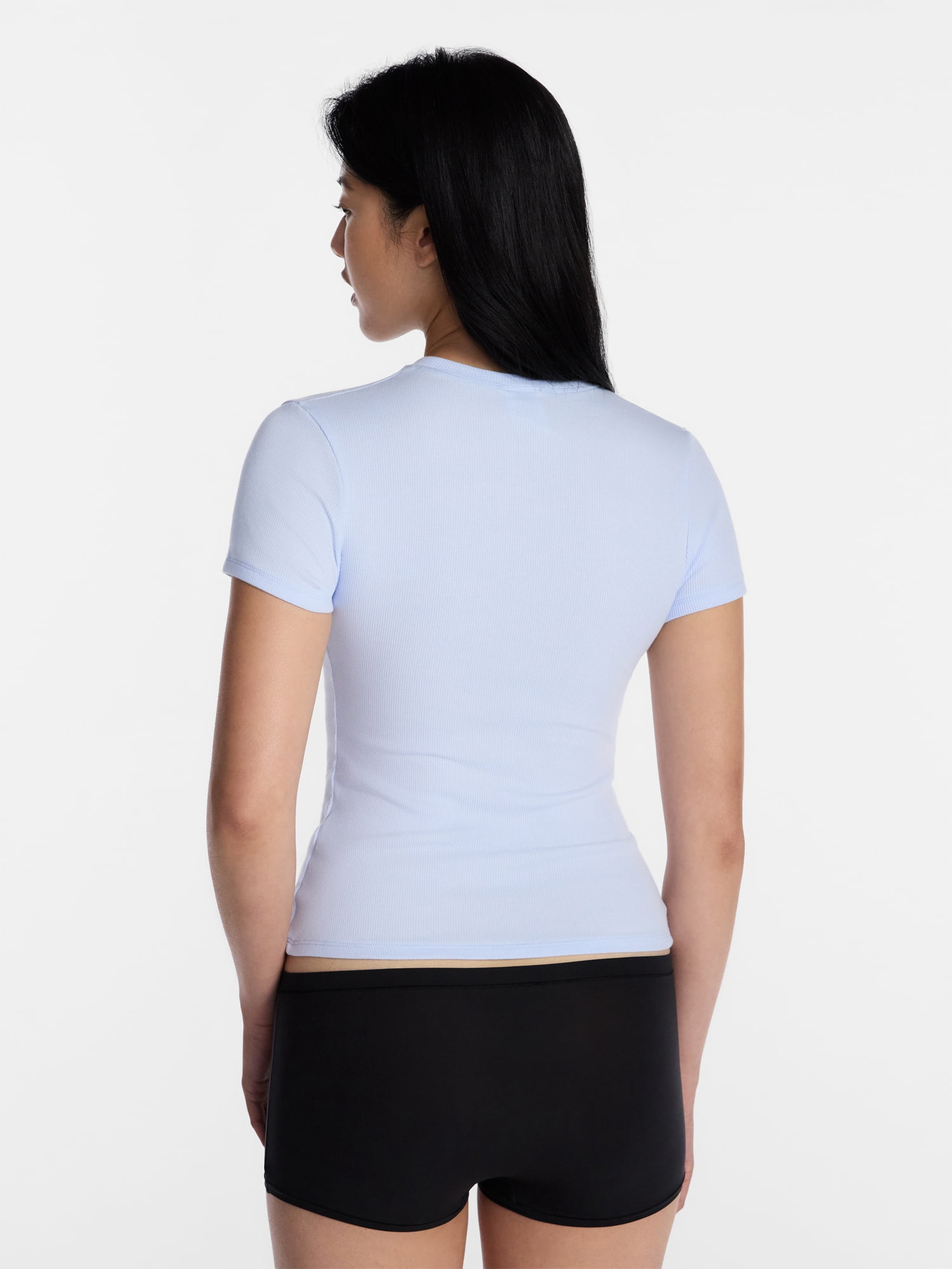 No Boundaries Cotton Stretch Ribbed Tee with Short Sleeves, Women's XS-3XL