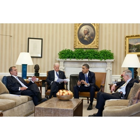 President Obama And Vp Joe Biden Meet With House Speaker John Boehner And Senate Majority Leader Harry Reid In Budget Negotiations April 7 2011