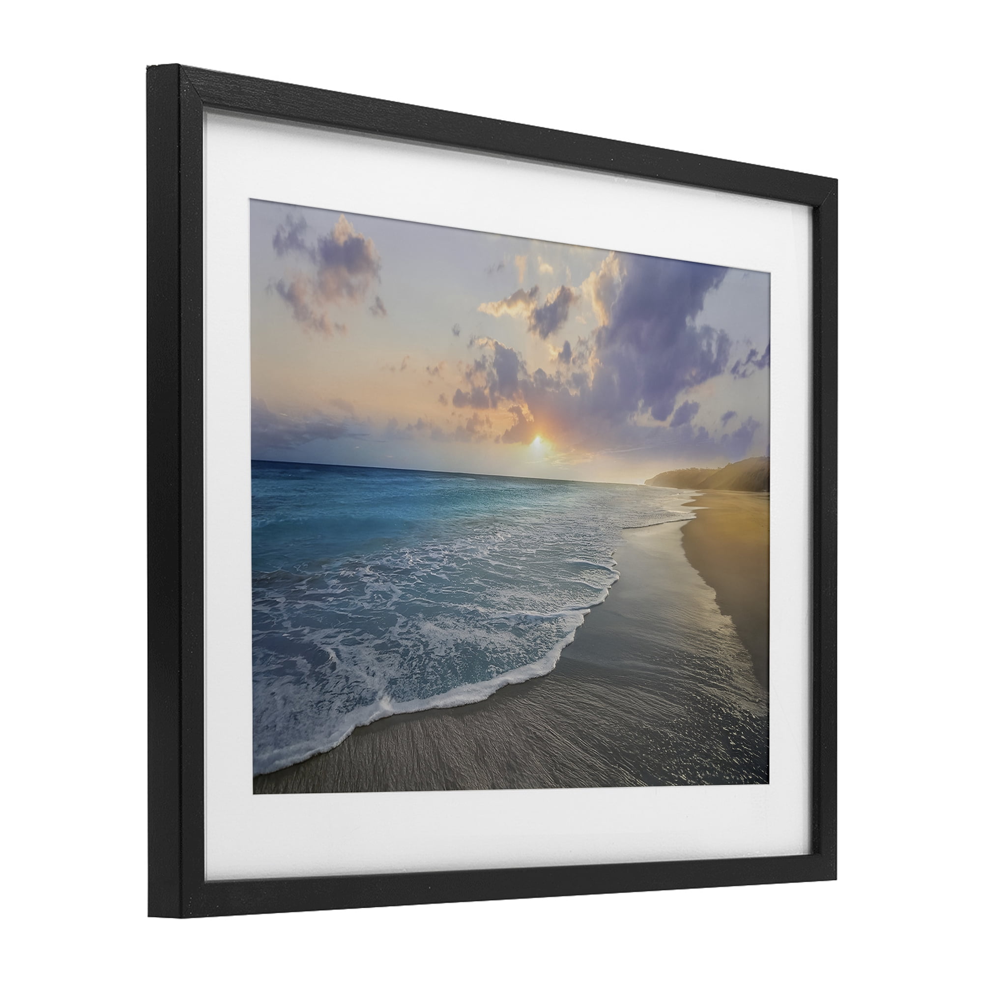 Stupell Industries Sunset over Tranquil Coast Black Framed Print Under Glass, design by Mike Calascibetta