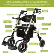 Foldable Rollator Walker for Seniors with Seat, Lightweight 2 In 1 Rolling Walkers Wheelchair Combo for Adult, Transport Chair with Brakes, Adjustable Seat and Handle, 300 Lb. Weight Capacity