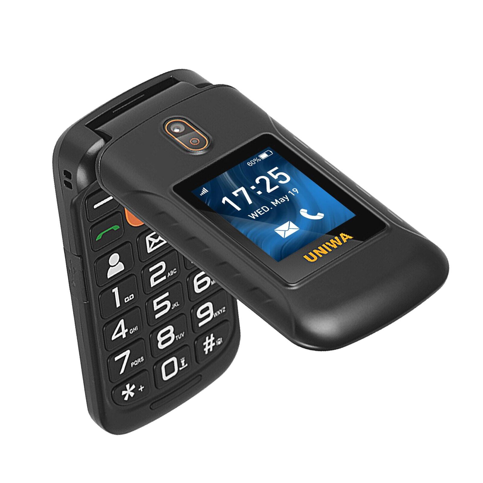UNIWA V909T Dual Screen 2.8inches 4G Flip Cellphone Big Push-Button 2250mAh FM Radio Feature Phone for Elderly