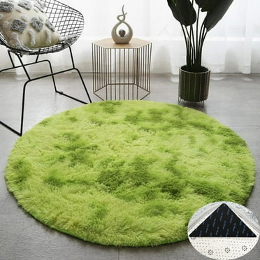 FUDAKUNA Fluffy Shaggy Area Rug Round 48" Gradient Green Plush Carpet for Living Room Bedroom