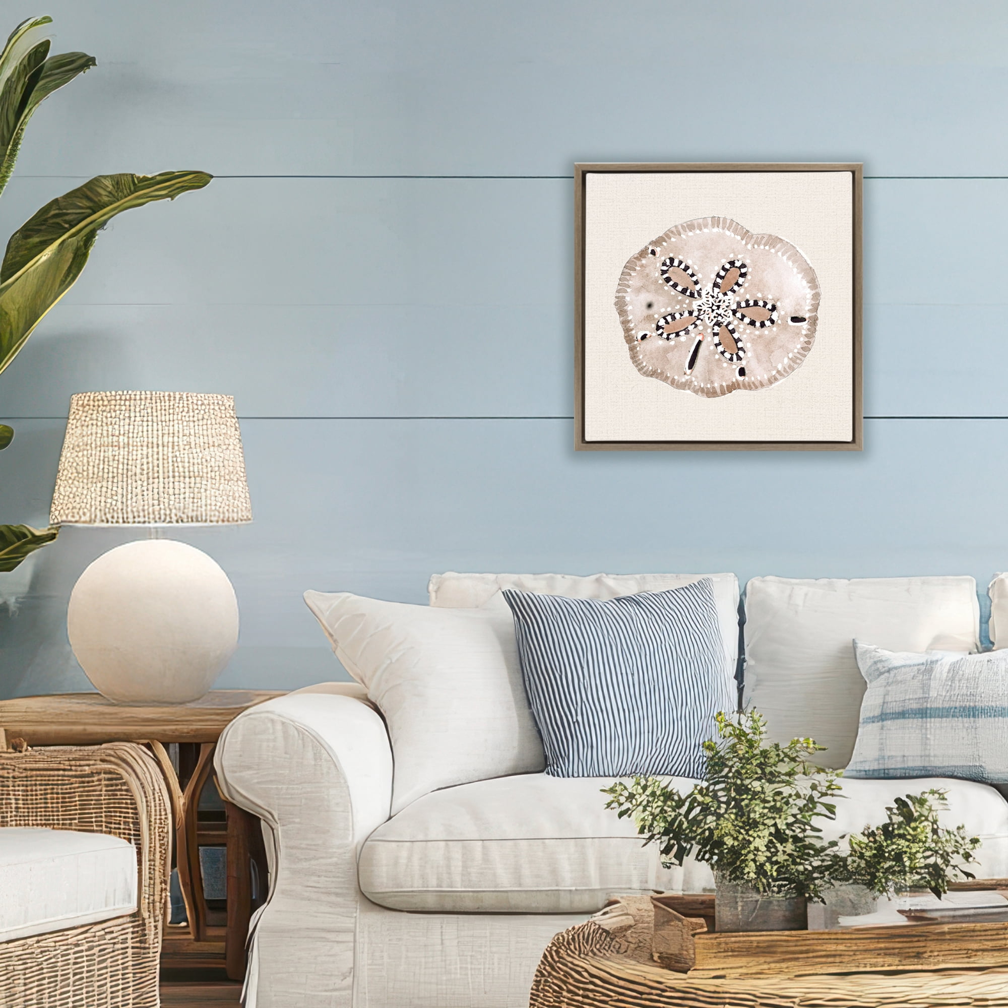 Stupell Industries Taupe & Beige Sand Dollar Brown Framed Floater Canvas Wall Art, design by Lanie Loreth