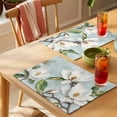 thumbnail image 4 of White Floral Placemats Set of 4, Magnolia Flower Bud Green Leaf Non-Slip Place Mats Washable Table Mats for Kitchen Dining Table Decorations Indoor/Outdoor, 4 of 9
