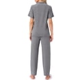 thumbnail image 3 of Conjunto de pijama para mujer INSPIRE CHIC, con botones, suave, de manga corta, ropa de dormir, pantalones largos, conjunto de 2 piezas, L, gris oscuro, 3 of 6