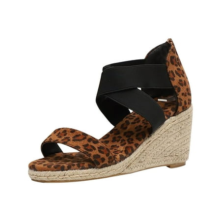 

Lyinloo Women s Shoes Color Soft Belt Leopard Weave Slope Heel Fashion Zipper Sandals Black 38