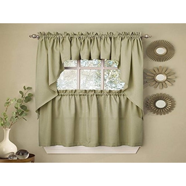 Cortinas de cocina de la colección Sweet Home opacas con cordón acanalado, color salvia