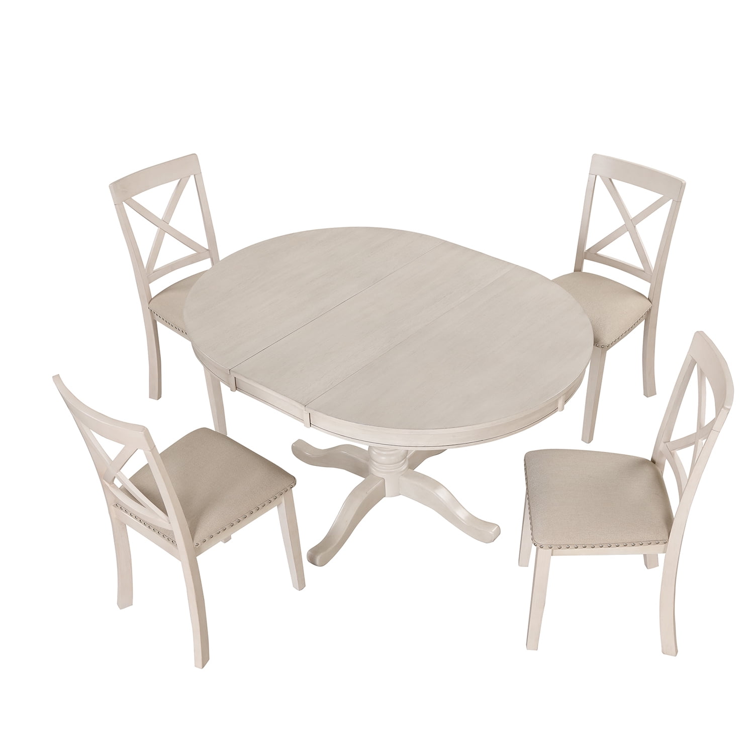 Kadyn 5 Piece Kitchen Dining Table and Chair Set, Dining Table Set for 4, Round Table and 4 Kitchen Room Chairs, Antique White