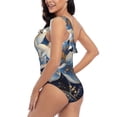 thumbnail image 4 of Picia Blue Golden Dream Lotus Pattern Women's One Piece Swimsuits,One Shoulder Swimwear Asymmetric ,Ruffle Monokinis Bathing Suits,High Waisted Flattering Bathing Suits-Small, 4 of 8