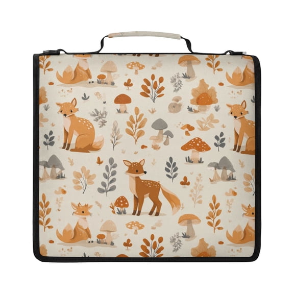 Zipper Binder with Shoulder Strap 2 inch 3 Ring Waterproof File Folder Organizer Bag 500 Sheet Fox with Mushrooms and Leaves