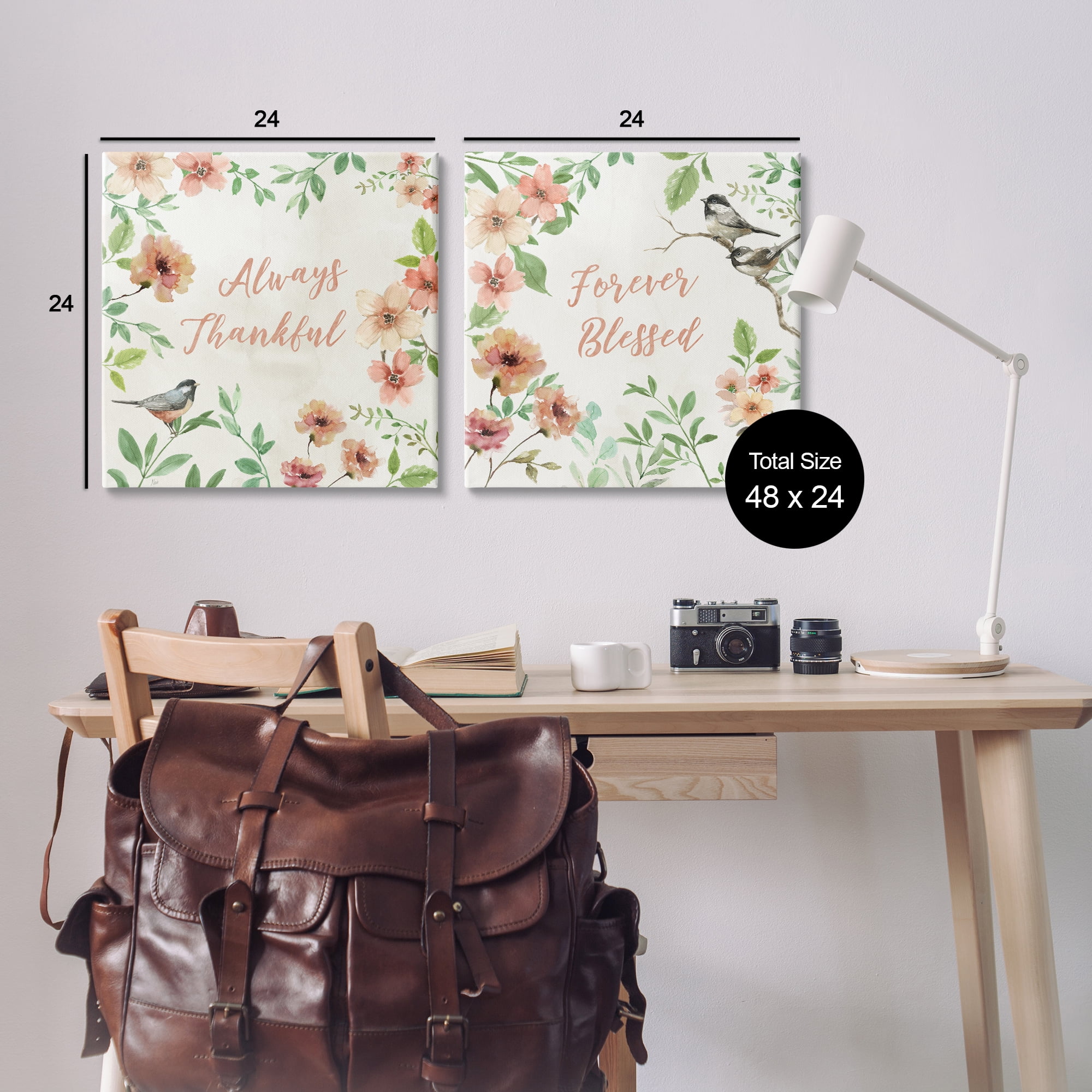 Stupell Industries Always Forever Bird Plants & Flowers Painting Wrapped Canvas Art Print Wall Art, 24 x 24, Set of 2