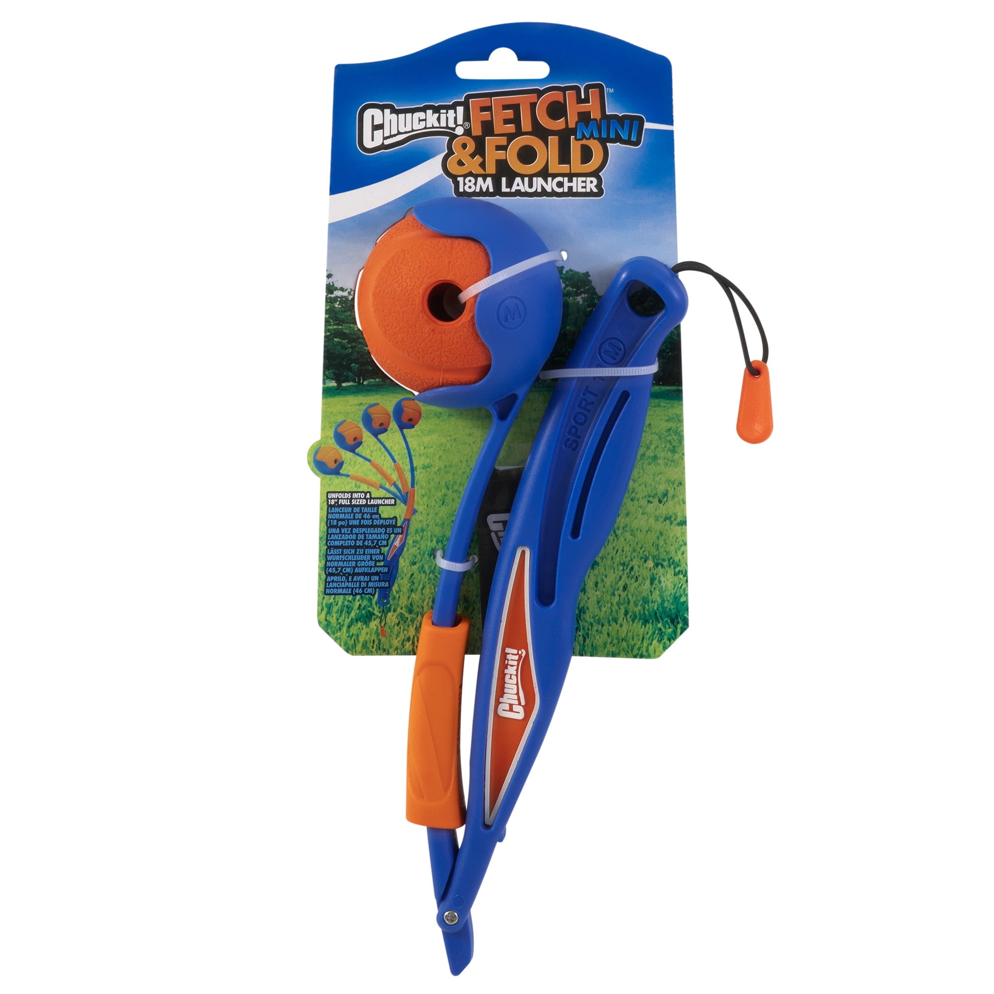 Chuckit! Fetch & Fold Mini 18M Dog Ball Launcher, 18" Long Handle, Compatible with Medium 2.5" Balls, Pack of 1