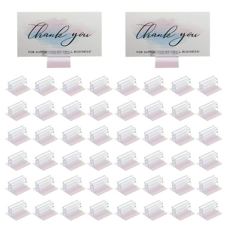 Uxcell 1 x 1 Inch Adhesive Base Sign Holder, 50 Pcs Mini Sneeze Guard Holder Acrylic Panels Holder for Fastening and Lining Up Tags Cards Photos, Transparent