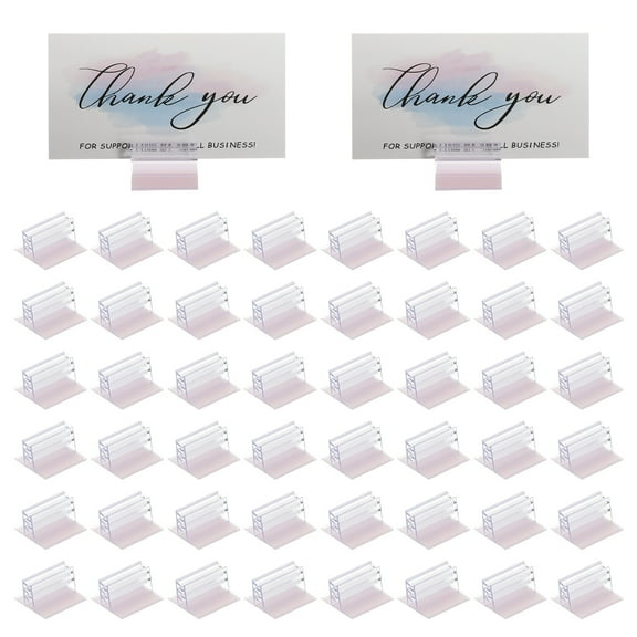 Uxcell 1 x 1 Inch Adhesive Base Sign Holder, 50 Pcs Mini Sneeze Guard Holder Acrylic Panels Holder for Fastening and Lining Up Tags Cards Photos, Transparent