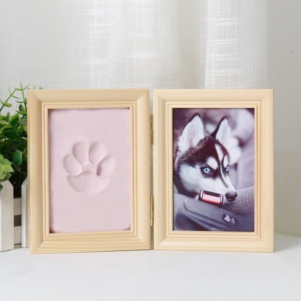Marco de fotos con huella de pata de mascota, huella de perro, huella de pata de gato conmemorativa, marco de madera maciza de cinco pulgadas, almohadilla de tinta, recuerdo