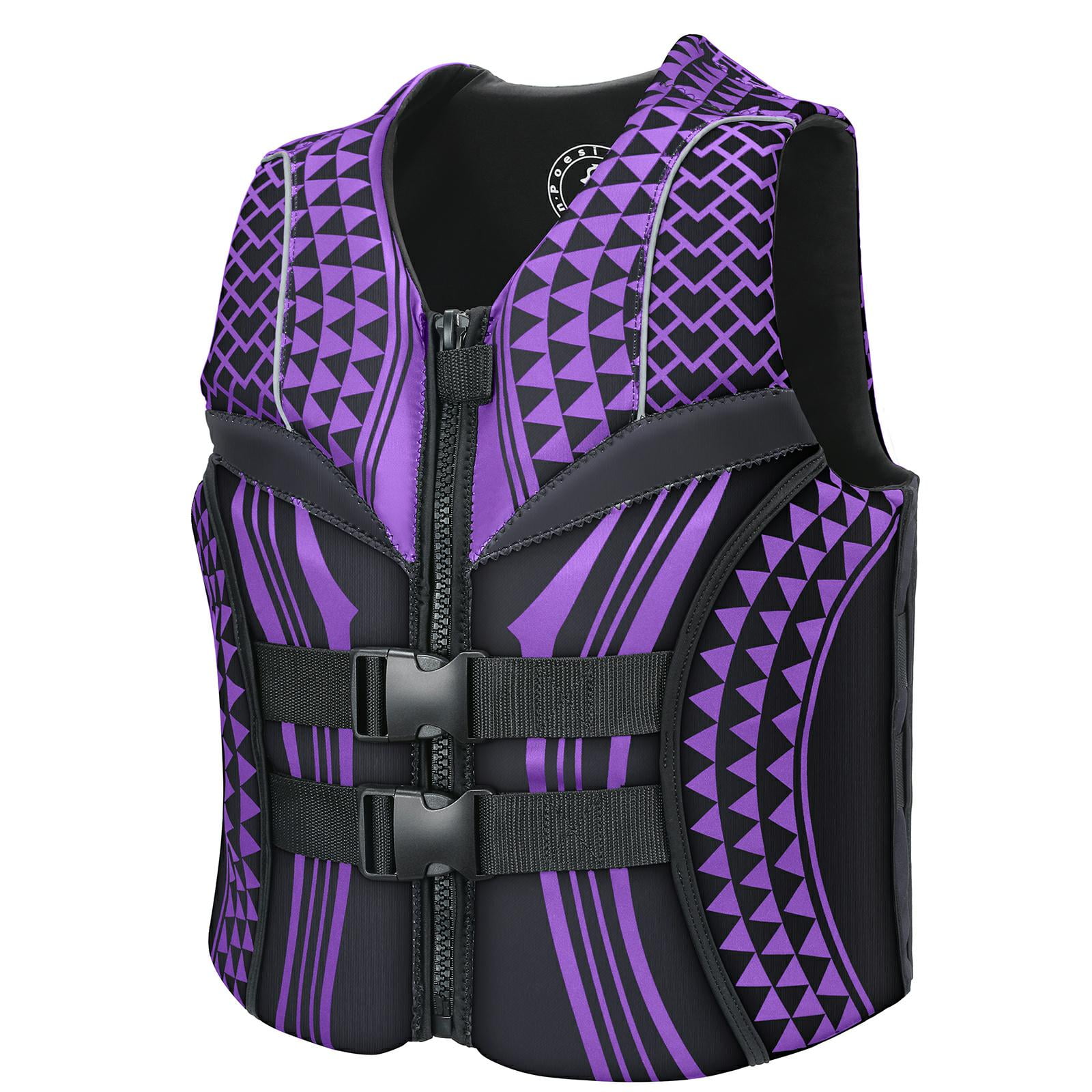 Geometric Print Life Vest, Zipper Front, Adjustable Buckles