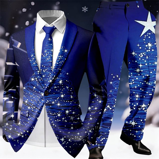 Stylish Print For Festive Occasions Perfect For Holiday Parties Unique Design Comfortable Fit Ideal Choice For Highlighting Festive Men'S Suits