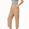 thumbnail image 5 of Plus Size Women's Lightweight Cotton Capri Pants with Pockets, Elastic Waist Straight Leg Casual Pants, Capris for Women Summer, Lounge Beach Travel Trousers with Pocket | UKHCCC,Khaki 2XL, 5 of 8
