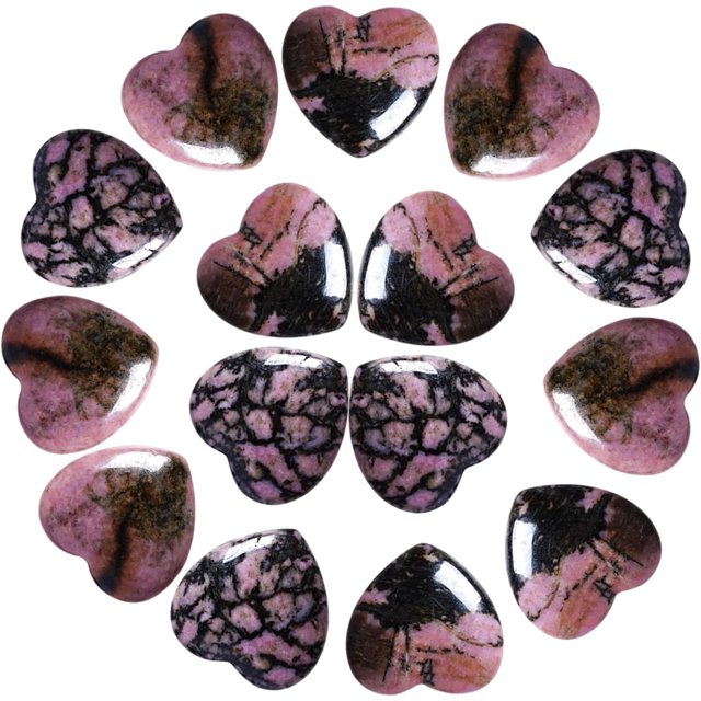 Marrywindix 15 Packs 0.8 Inch Healing Crystal Natural Rhodonite Heart Love Carved Palm Worry Stone Chakra Reiki Balancing