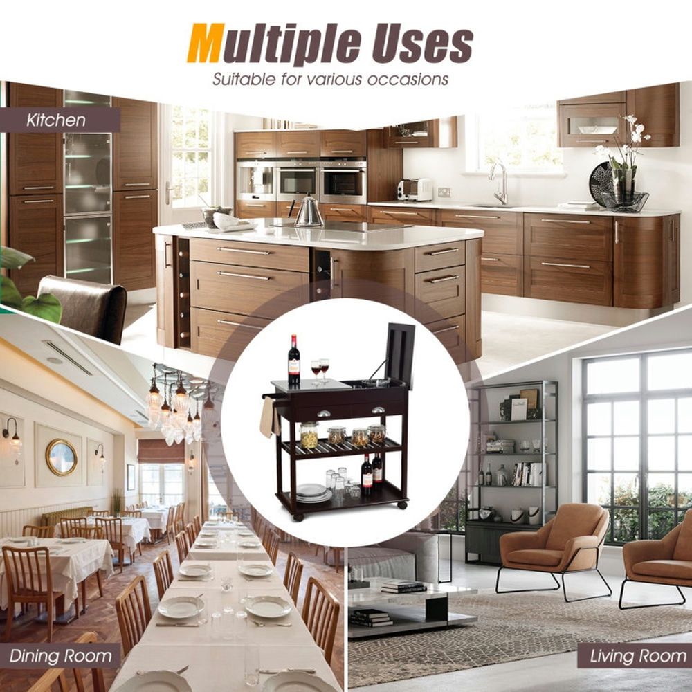 Finihen Rolling Cart, Kitchen Island Cart, Stainless Steel Mobile Kitchen Trolley Cart With Drawers & Casters, for Kitchen, Dining Room, Brown Finihen Rolling Cart, Kitchen Island Cart, Stainless Steel Mobile Kitchen Trolley Cart With Drawers & Casters, for Kitchen, Dining Room, Brown
