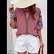 thumbnail image 5 of Blusas de Verano para Mujer, Blusas Florales Bordadas con Mangas Abullonadas, Cuello en V, Estilo Bohemio, Informal Rosa M, 5 of 7