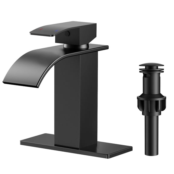 TVOFEK Black Waterfall Bathroom Faucet 1 or 3 Hole, Single Handle Bathroom Sink Faucet with Deck and Pop-up Drain for Lavatory Washbasin